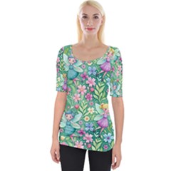 Fairies Fantasy Background Wallpaper Design Flowers Nature Colorful Wide Neckline T-shirt