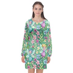 Fairies Fantasy Background Wallpaper Design Flowers Nature Colorful Long Sleeve Chiffon Shift Dress 