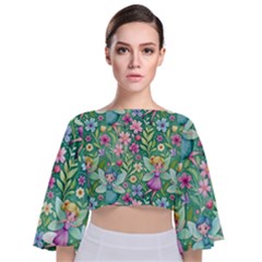 Fairies Fantasy Background Wallpaper Design Flowers Nature Colorful Tie Back Butterfly Sleeve Chiffon Top