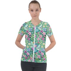 Fairies Fantasy Background Wallpaper Design Flowers Nature Colorful Short Sleeve Zip Up Jacket