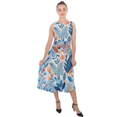 Berries Foliage Seasons Branches Seamless Background Nature Midi Tie-back Chiffon Dress