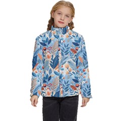 Berries Foliage Seasons Branches Seamless Background Nature Kids  Puffer Bubble Jacket Coat by Maspions