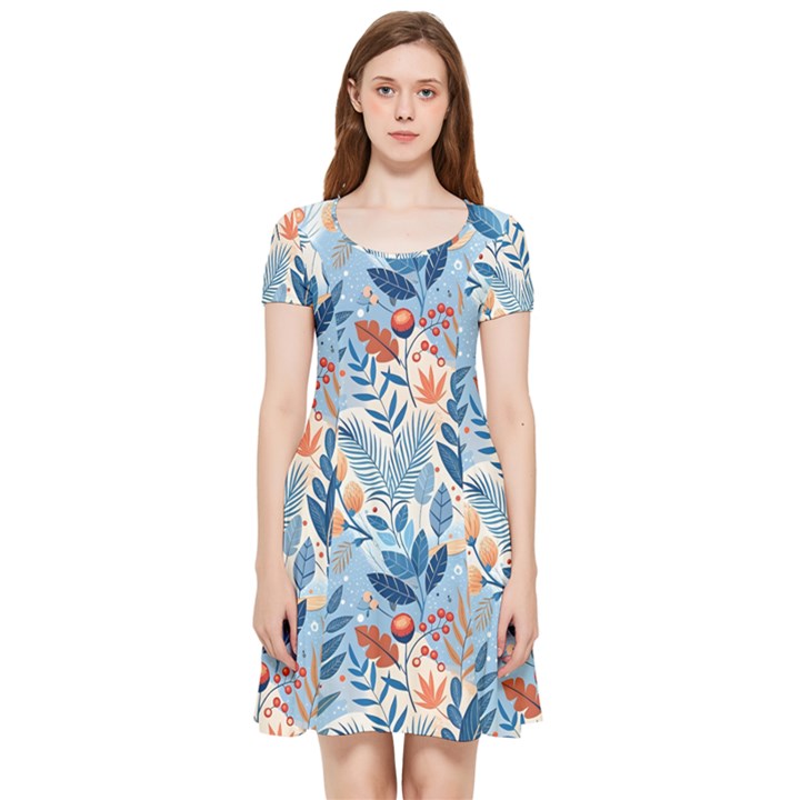 Berries Foliage Seasons Branches Seamless Background Nature Inside Out Cap Sleeve Dress