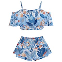 Berries Foliage Seasons Branches Seamless Background Nature Kids  Off Shoulder Skirt Bikini