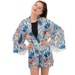 Berries Foliage Seasons Branches Seamless Background Nature Long Sleeve Kimono