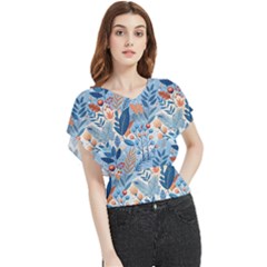 Berries Foliage Seasons Branches Seamless Background Nature Butterfly Chiffon Blouse