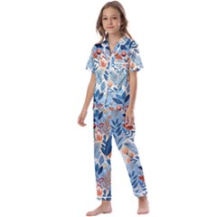 Berries Foliage Seasons Branches Seamless Background Nature Kids  Satin Short Sleeve Pajamas Set