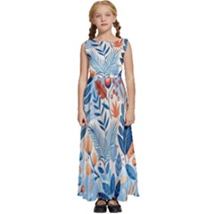 Berries Foliage Seasons Branches Seamless Background Nature Kids  Satin Sleeveless Maxi Dress