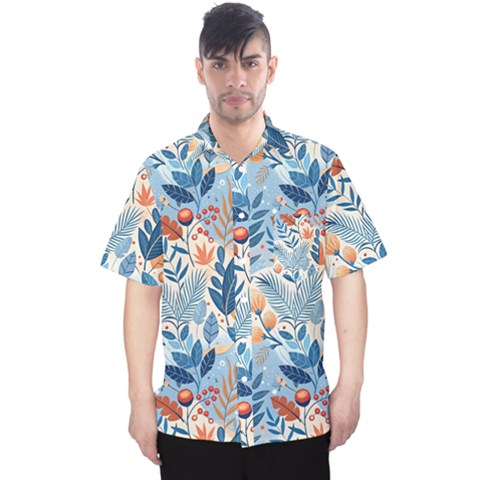 Berries Foliage Seasons Branches Seamless Background Nature Men s Hawaii Shirt by Maspions