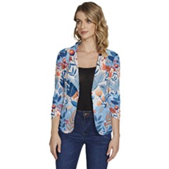 Berries Foliage Seasons Branches Seamless Background Nature Women s One-button 3/4 Sleeve Short Jacket by Maspions