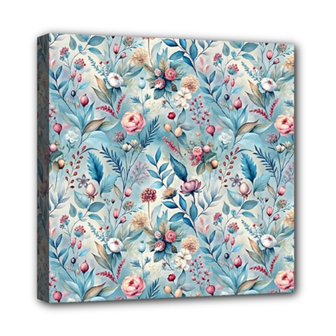 Floral Background Wallpaper Flowers Bouquet Leaves Herbarium Seamless Flora Bloom Mini Canvas 8  X 8  (stretched)