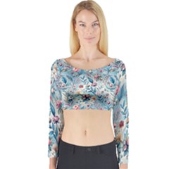 Floral Background Wallpaper Flowers Bouquet Leaves Herbarium Seamless Flora Bloom Long Sleeve Crop Top