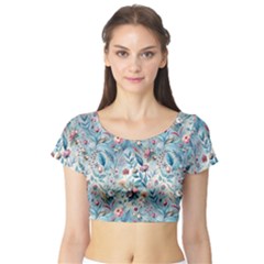 Floral Background Wallpaper Flowers Bouquet Leaves Herbarium Seamless Flora Bloom Short Sleeve Crop Top