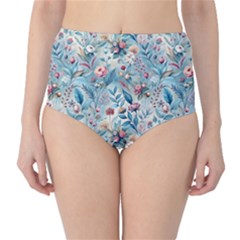 Floral Background Wallpaper Flowers Bouquet Leaves Herbarium Seamless Flora Bloom Classic High-waist Bikini Bottoms