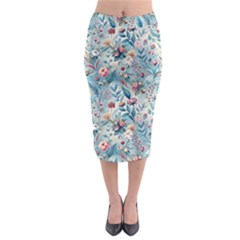 Floral Background Wallpaper Flowers Bouquet Leaves Herbarium Seamless Flora Bloom Midi Pencil Skirt