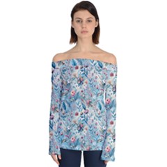 Floral Background Wallpaper Flowers Bouquet Leaves Herbarium Seamless Flora Bloom Off Shoulder Long Sleeve Top