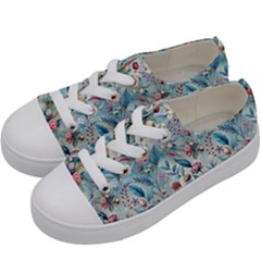 Floral Background Wallpaper Flowers Bouquet Leaves Herbarium Seamless Flora Bloom Kids  Low Top Canvas Sneakers