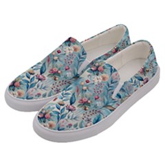 Floral Background Wallpaper Flowers Bouquet Leaves Herbarium Seamless Flora Bloom Men s Canvas Slip Ons