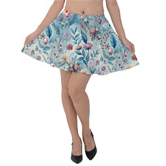 Floral Background Wallpaper Flowers Bouquet Leaves Herbarium Seamless Flora Bloom Velvet Skater Skirt