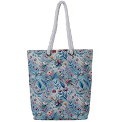 Floral Background Wallpaper Flowers Bouquet Leaves Herbarium Seamless Flora Bloom Full Print Rope Handle Tote (small) by Maspions