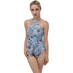 Floral Background Wallpaper Flowers Bouquet Leaves Herbarium Seamless Flora Bloom Go With The Flow One Piece Swimsuit