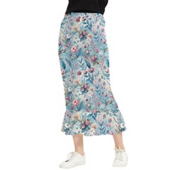 Floral Background Wallpaper Flowers Bouquet Leaves Herbarium Seamless Flora Bloom Maxi Fishtail Chiffon Skirt