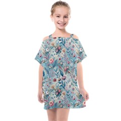 Floral Background Wallpaper Flowers Bouquet Leaves Herbarium Seamless Flora Bloom Kids  One Piece Chiffon Dress