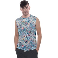 Floral Background Wallpaper Flowers Bouquet Leaves Herbarium Seamless Flora Bloom Men s Regular Tank Top