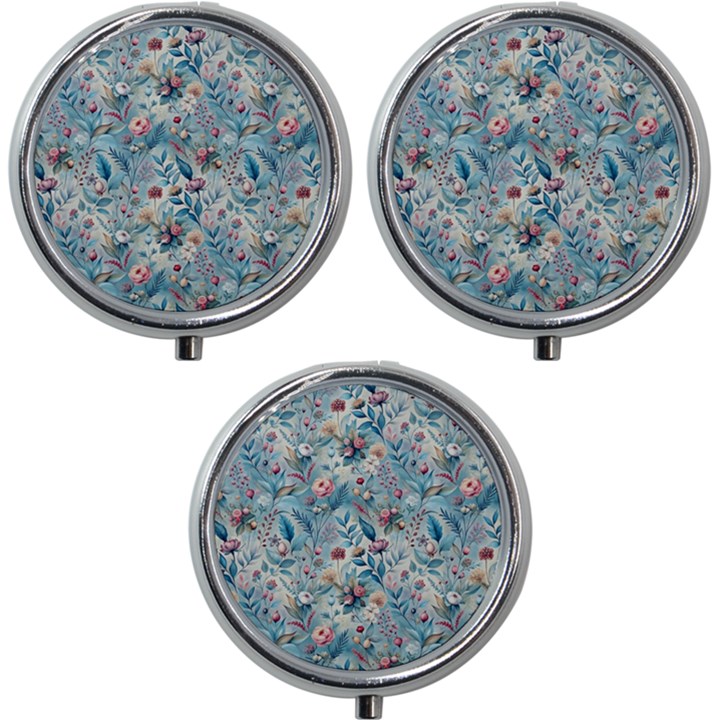 Floral Background Wallpaper Flowers Bouquet Leaves Herbarium Seamless Flora Bloom Mini Round Pill Box (Pack of 3)