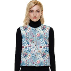 Floral Background Wallpaper Flowers Bouquet Leaves Herbarium Seamless Flora Bloom Women s Button Up Puffer Vest