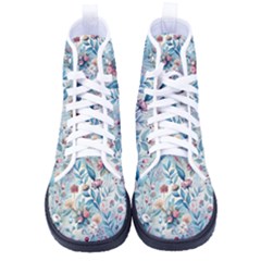 Floral Background Wallpaper Flowers Bouquet Leaves Herbarium Seamless Flora Bloom Kid s High-top Canvas Sneakers