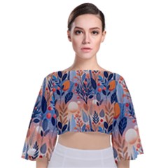 Seasons Foliage Branches Berries Seamless Background Texture Nature Tie Back Butterfly Sleeve Chiffon Top