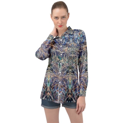 Alfabeto Long Sleeve Satin Shirt by kaleidomarblingart