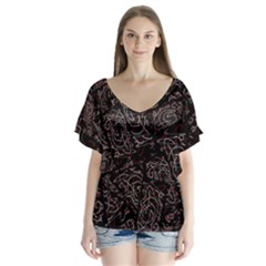 Fusionvibrance Abstract Design V-neck Flutter Sleeve Top by dflcprintsclothing