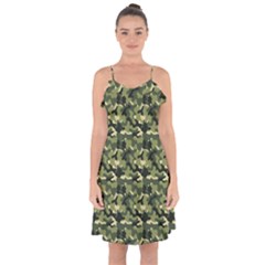 Camouflage Pattern Ruffle Detail Chiffon Dress by goljakoff