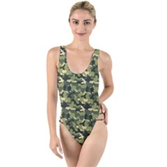 Camouflage Pattern High Leg Strappy Swimsuit by goljakoff