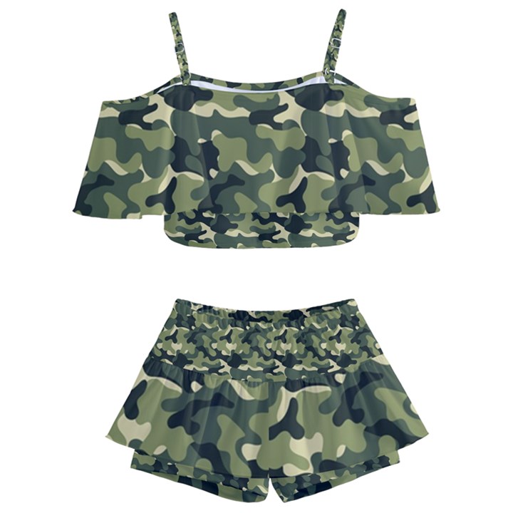 Camouflage pattern Kids  Off Shoulder Skirt Bikini