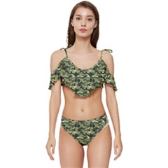 Camouflage Pattern Ruffle Edge Tie Up Bikini Set	 by goljakoff