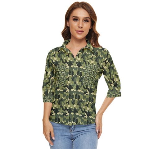 Camouflage Pattern Women s Quarter Sleeve Pocket Shirt by goljakoff