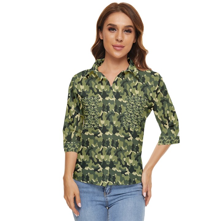 Camouflage pattern Women s Quarter Sleeve Pocket Shirt