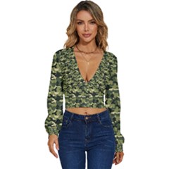 Camouflage Pattern Long Sleeve Deep-v Velour Top by goljakoff