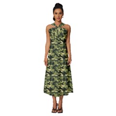 Camouflage Pattern Sleeveless Cross Front Cocktail Midi Chiffon Dress by goljakoff