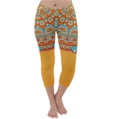 Mandala Orange Capri Winter Leggings 