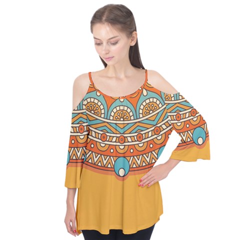 Mandala Orange Flutter Sleeve T-shirt  by goljakoff