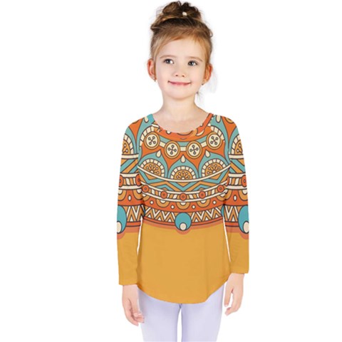 Mandala Orange Kids  Long Sleeve T-shirt by goljakoff