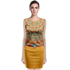 Mandala Orange Sleeveless Velvet Midi Dress