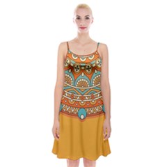 Mandala Orange Spaghetti Strap Velvet Dress