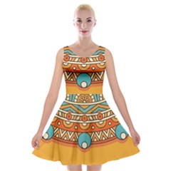 Mandala Orange Velvet Skater Dress