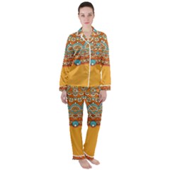 Mandala Orange Women s Long Sleeve Satin Pajamas Set	 by goljakoff