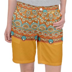 Mandala Orange Women s Pocket Shorts by goljakoff